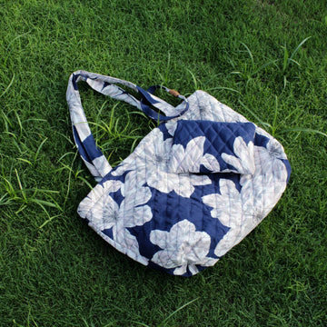 Quilted Blue Floral Bag with Zipper Pouch