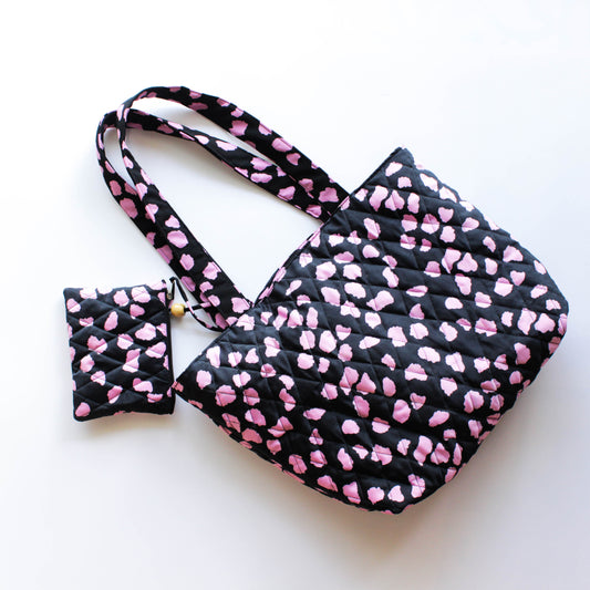 Pink polka dot quilted bag